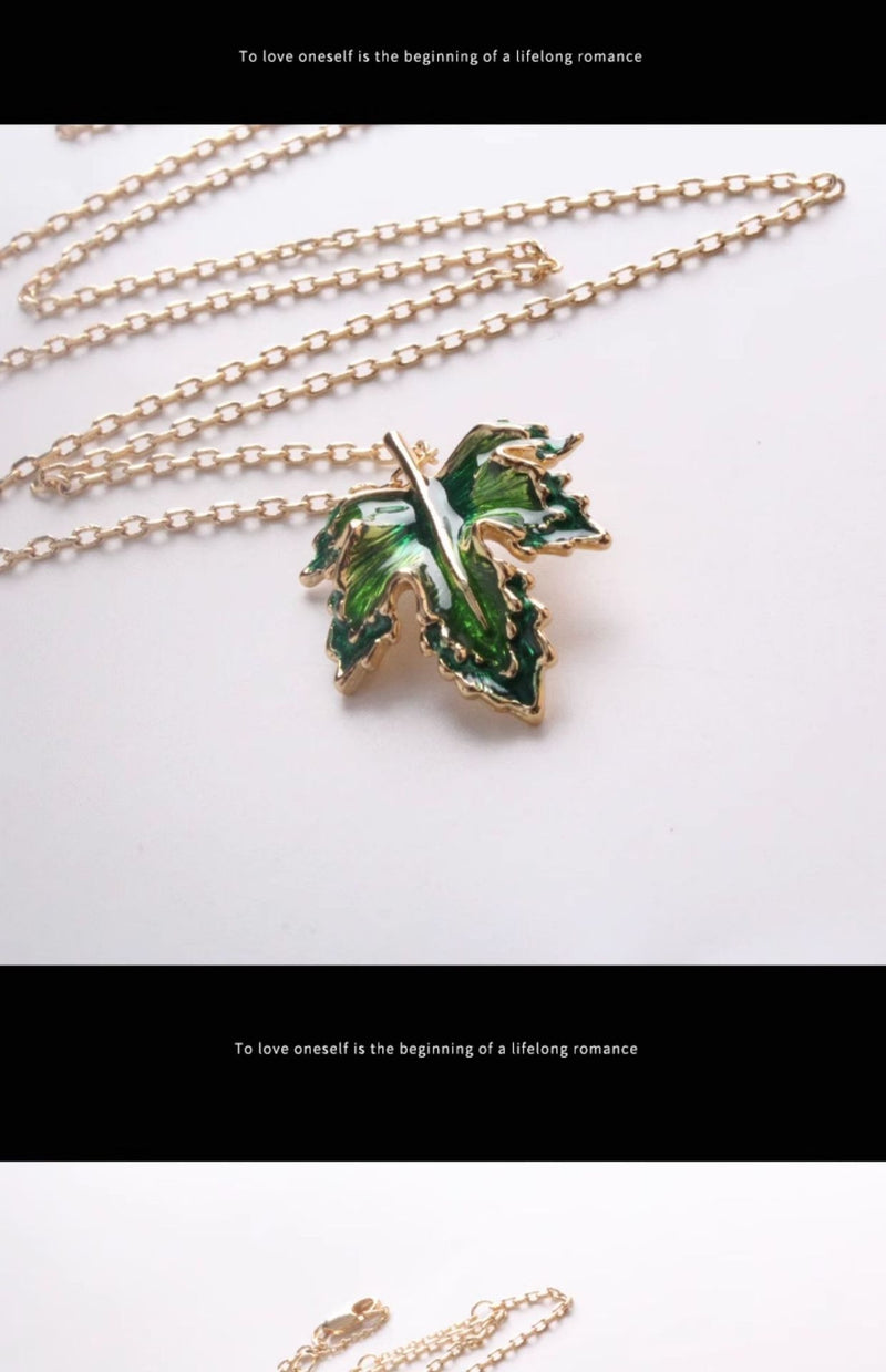 Maple Leaf Enamel Drip Long Necklace For Women