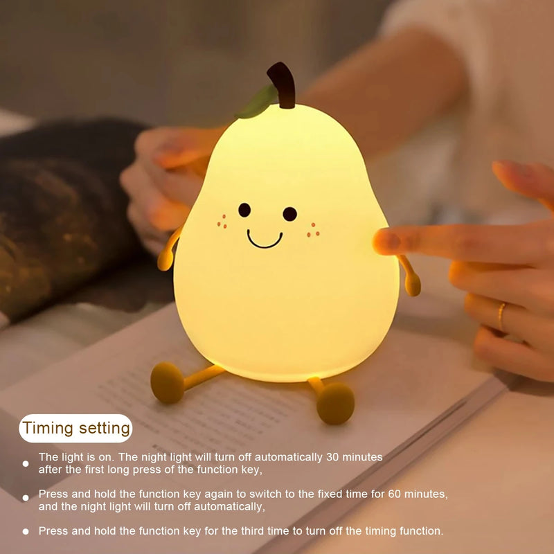 Cute Fruit LED Night Light USB Rechargeable Silicone Bedroom Bedside Room Lamp