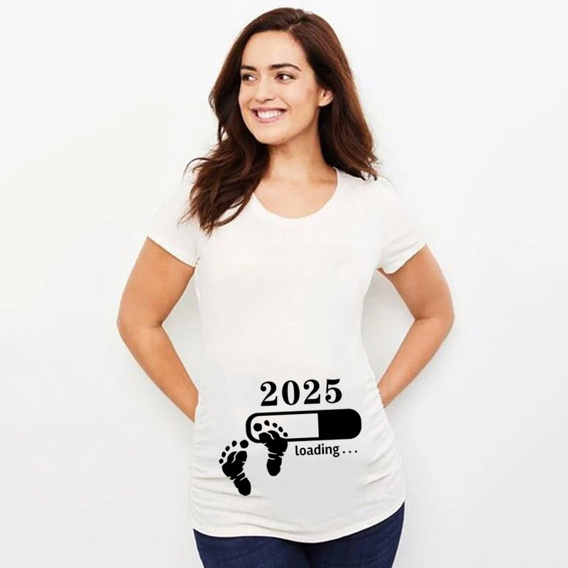 Baby Loading 2025 Pregnant T-Shirt Pregnancy Announcement Maternity Short Sleeve