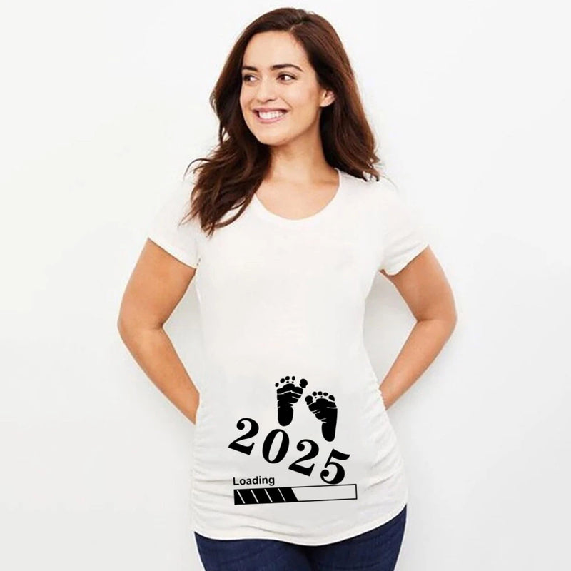 Baby Loading 2025 Pregnant T-Shirt Pregnancy Announcement Maternity Short Sleeve