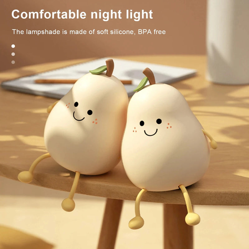 Cute Fruit LED Night Light USB Rechargeable Silicone Bedroom Bedside Room Lamp